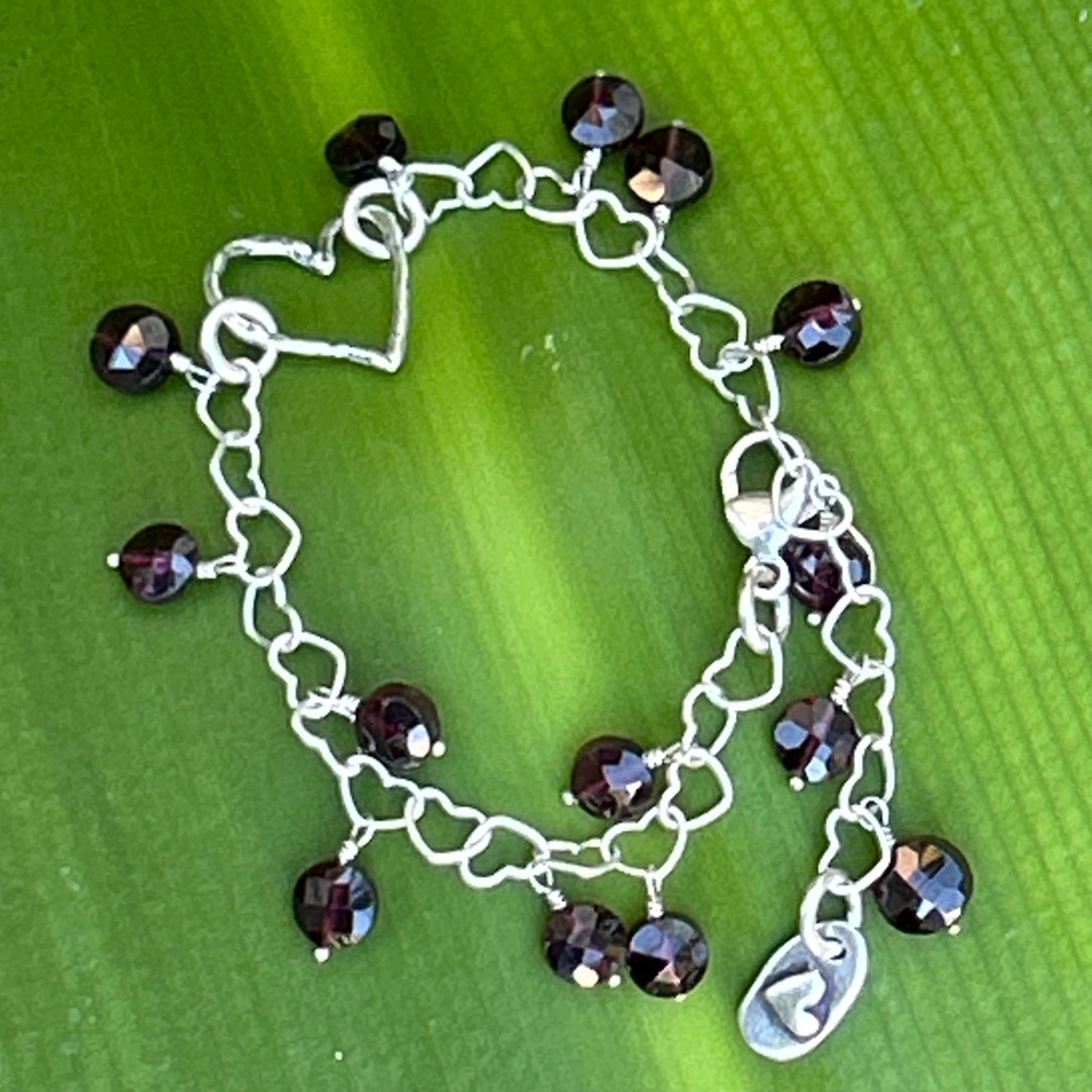 Island cowgirl jewelry sterling silver garnet gemstone heart charm bracelet